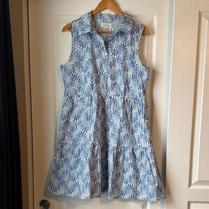 Blue and White Sleeveless Midi Dress